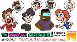 ianjq:  Right now! Cartoon creators collide and draw for charity! All proceeds benefit The Trevor Project!  http://twitch.tv/danaterrace