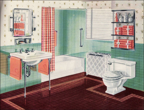 vintageeveryday:A collection of mid-century bathrooms from the 1940s for design inspiration. See mor