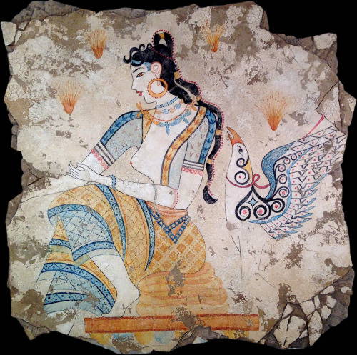 fromthedust:details of Minoan frescos portraying the collection of crocus (saffron plant), with offe