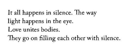 Jaime Sabines, tr. by W. S. Merwin, from a poem titled “Pieces of Shadow,”