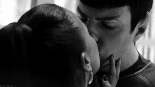 the-great-snape-debate:  skumbags:   STAR TREK (2009)   I love how he follows her like he doesn’t want her to pull away.  