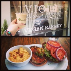 endtheworldtonight:  Coffee Coconut Milkshake followed by a Grilled Chik’n Sandwich w/ Mac &amp; Cheez. Bless you Violet Bakery and Veggie Grill. 🙏 #vegan  (at Violet Sweet Shoppe)