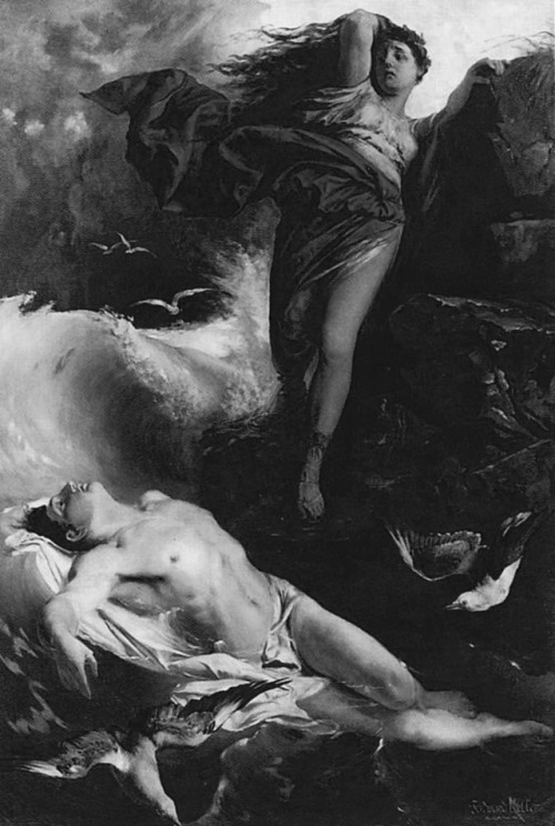 v-e-n-a-a-m-o-r-i-s: Hero finds Leander,. Ferdinand Keller (1842-1922). 201 cm x 140 cm. Greek Mytho