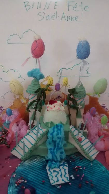 I made a fantastic castle candy cake for my daughter’s birthday. The unique rule was that ther