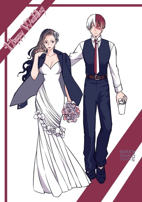 bronze-sau-luoi:  Todoroki: if Kendo seperated Yaoyorozu from her team out of caution, then I think shes misjudged her bla bla bla…… Me: drawing their wedding picture 😂😂  Please dont take out without my credit.