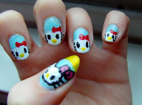 I like nails art, so this is my nails art hello kitty :3