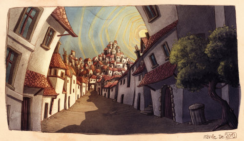 iraville: in ps coloured pencil sketch on DeviantART little town on a sunny day by *Iraville