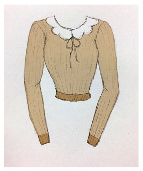 Quick fashion sketches of pastel spring sweater ideas. Style: mild ribbing, stretch knit, cropped sl