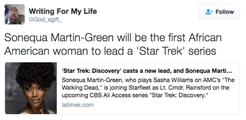 the-movemnt:  Sonequa Martin-Green becomes the first black woman to lead a ‘Star Trek’ series follow @the-movemnt 