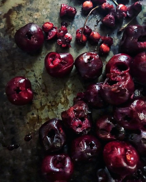 . pitting cherries looks like a crime scene! #therewardissweet #cherries #pittingcherries #blackcher