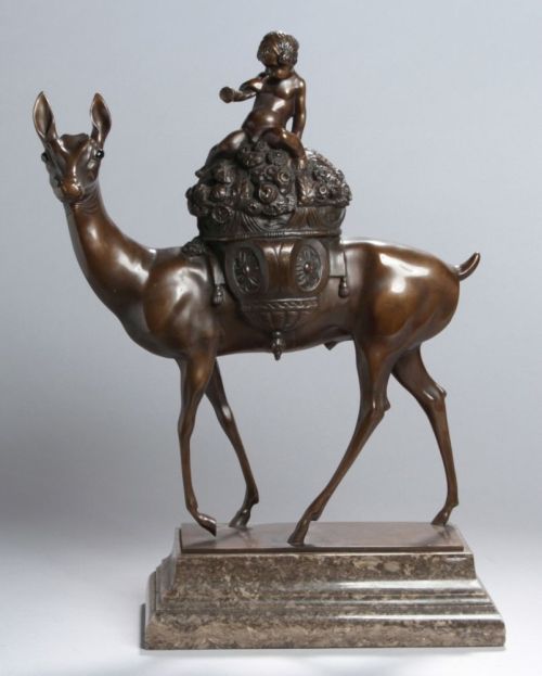 Bronze-Plastik, &ldquo;Putto auf Gazelle sitzend&rdquo;, Sonnleitner, Ludwig, Landau 1878 - 