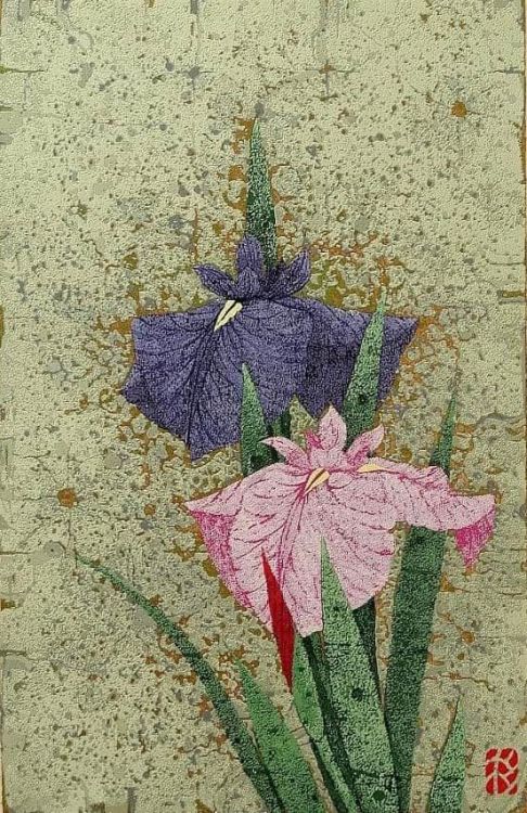 Kazutoshi Sugiura (b 1938, Japan)Wild Iris No. 109silkscreen,mixed media