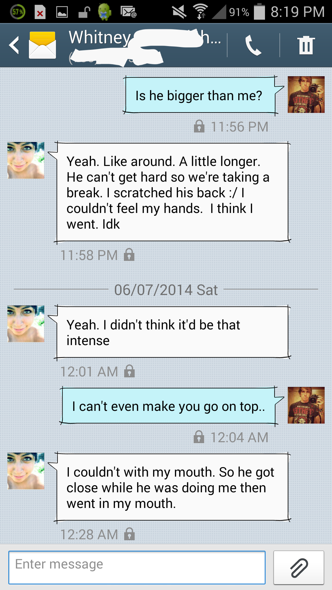 badgirlfriend25:  Text messages with details from the night 