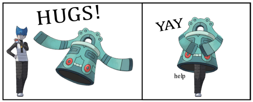 tumblunni:  Today’s pointless headcanon: how Bronzongs hug people. 