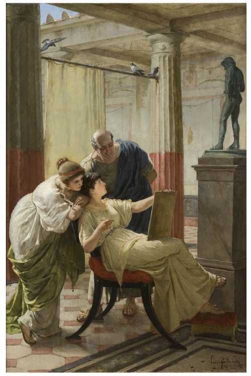Drawing lesson in ancient Rome (1888). Leon Fortunski (Polish, 1859-1895). On the terrace of what ap