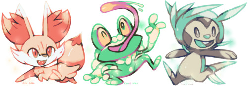 pc4sh: I was trying to guess the shiny color scheme of the new starters; Fennikin, Froakie &amp;