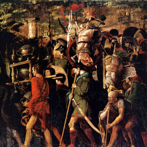 artist-mantegna:  Holders of currencies and gold jewelry, trophies royal armor, 1506, Andrea Mantegna