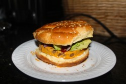 Anotherhungryvegan:  Vegan Avocado Cheeseburger-Amy’s Sonoma Burger, Daiya Cheddar