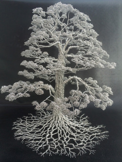 crossconnectmag:  Wire Tree Sculptures by Clive Maddison The trees are handmade from single strand wires that run from the roots to the leaves. No glue, solder or other means are used to hold them together, it is purely down to the way the strands are