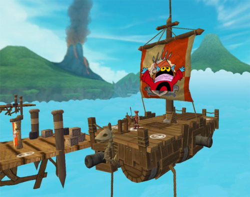 orkowhereheshouldntbe:[ID: an image of a boat from Pirate101. Orko has been edited onto the flag. /e