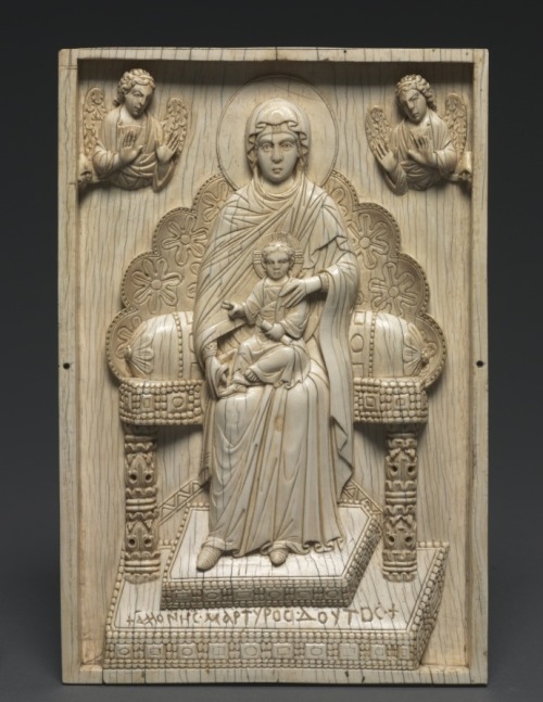 pipouch:Ivory Plaque with Enthroned Mother of God (“The Stroganoff Ivory”), 950, Cleveland Museum of