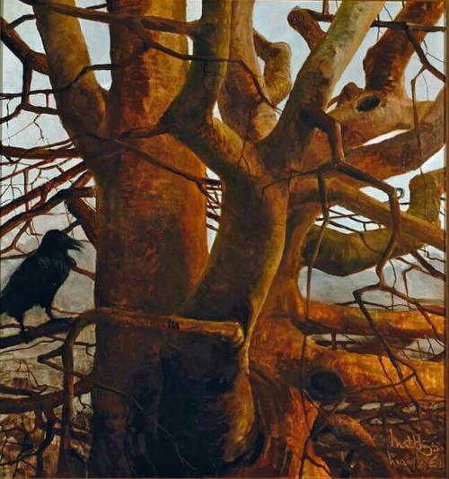 Plane Tree in Groenestein Park,  Groningen -  Matthijs Röling  n/dDutch  b. 1943-Oil on canvas