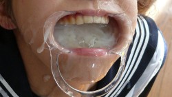 usehermouthandthroat:  Dental/cheek spreader gag to open up her mouth very wide and turn it into a cum receptacle