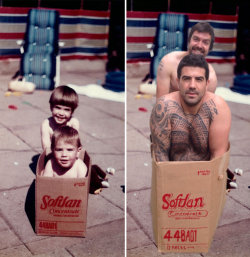 digitalfenix84:  beben-eleben:  Two Brothers Recreated Their Childhood Photos For Parents’ Wedding Anniversary  that tattooed one tho….. 