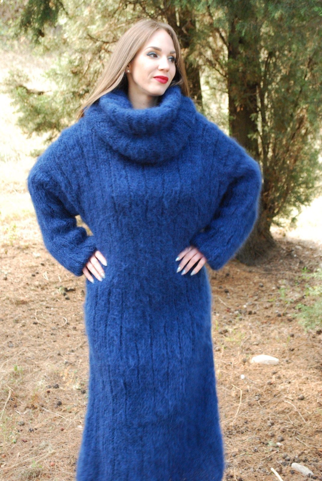 Mohair-Heaven — Hand Knitted Mohair SWEATER DRESS Thick Cowlneck...