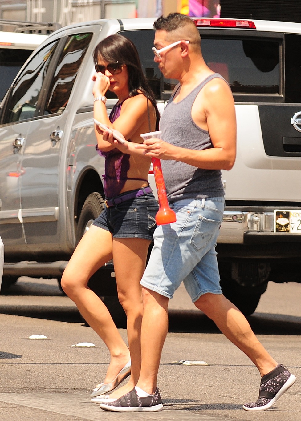 I saw here crossing the street while I was at a light in front of the Venetian so