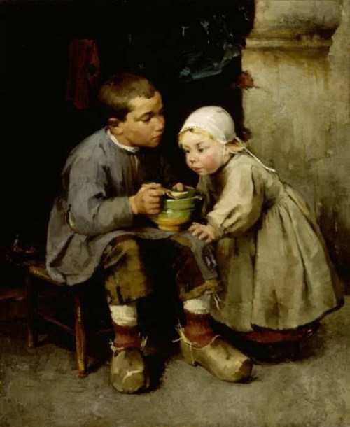 A Boy Feeding his Sister, 1881 by Helene Schjerfbeck (Finnish, 1862&ndash;1946)