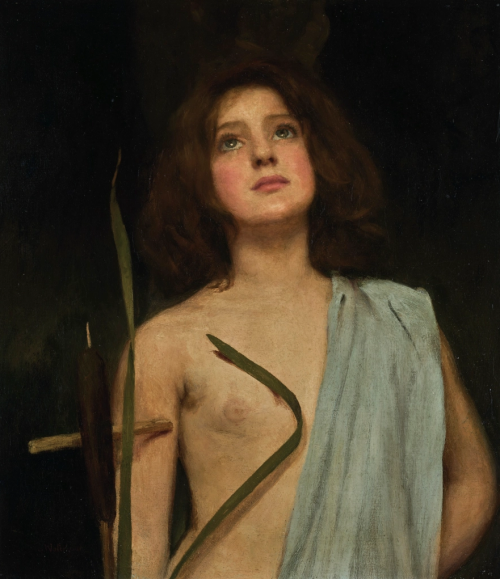 maertyrer:   John William WaterhouseSt. Joan /A Young Saint (propably St. John)oil on canvas, 55 x 48 cm,  early 1870s  