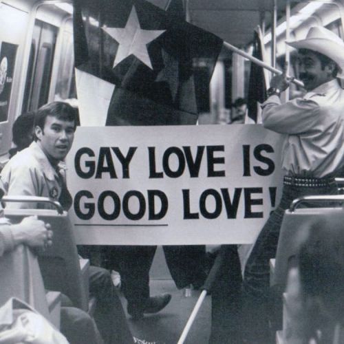 lgbt-history-archive:“GAY LOVE IS GOOD LOVE,” members of the Texas delegation take the D.C. Metro to