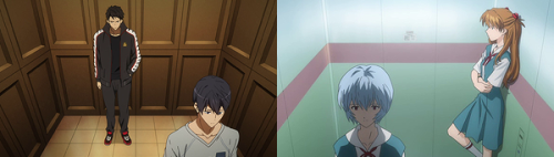 sheepishspace:  thedummysystem:  Looks like someone recently watched Evangelion. [left: stills from Free! Eternal Summer, episode 9; right: stills from Neon Genesis Evangelion episode 1 and opening, Evangelion 1.0, Evangelion 2.0 and Evangelion Q]  Free!