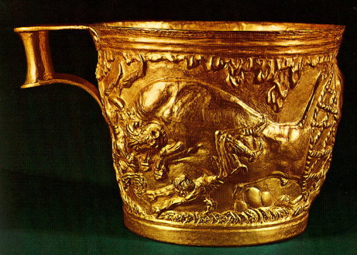 panasfaidon:The Vapheio cups. Vapheio, Laconia, 1st half of 15th cent. BC.These are two masterpieces