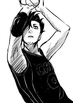 chiruzame:Lazy sketch of an idea I’ve been guiltily feeding every now and then. Like, I love Haikyuu.The only way I think I could like it better, was if it were about basketball. no not magic basketball kuroko fu
