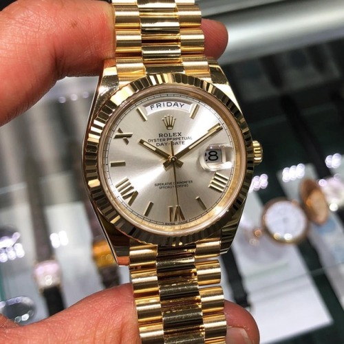 Men&rsquo;s Rolex 40 mm 18K Yellow Gold Day Date w/ Silver Roman Numeral Dial Model # 228238 #rolex 