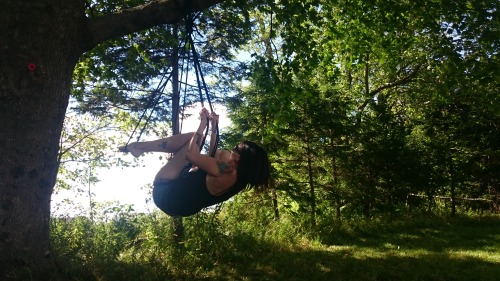 tieduptee:  Had to add more of my self suspension! I cannot wait to do more with prettier ties and less clothing 😍🌲☀➰➰➰➰ 