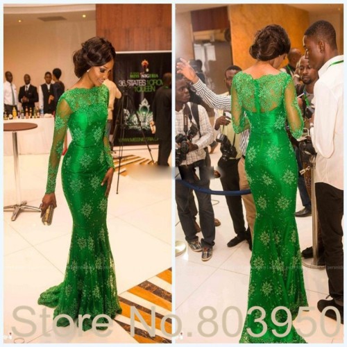 Green prom dress with sleeves