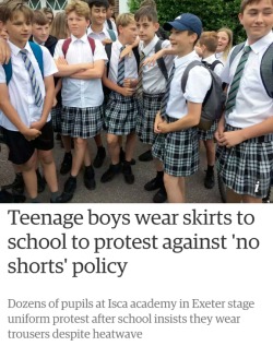 jonstarks:  One boy told Devon Live he had been told on Wednesday the skirt was too short and his legs too hairy. Some of the boys had taken this into account and bought razors to shave their legs. Fuck gender roles tbh 