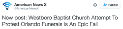 revolutionarykoolaid:  Westboro Baptist Church came to Orlando to start some shit. Instead, their shit got shut all the way down! Shout out to Orlando Against Hate for organizing the counter-protest against WBC. #orlandostrong