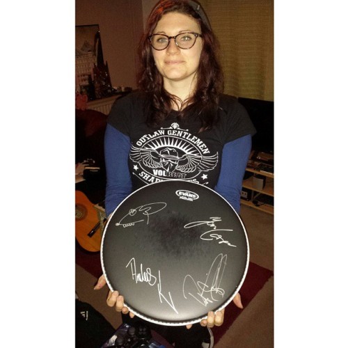 Thanks so much @volbeat for my signed drum skin!! You were awesome tonight! We saw you this time las