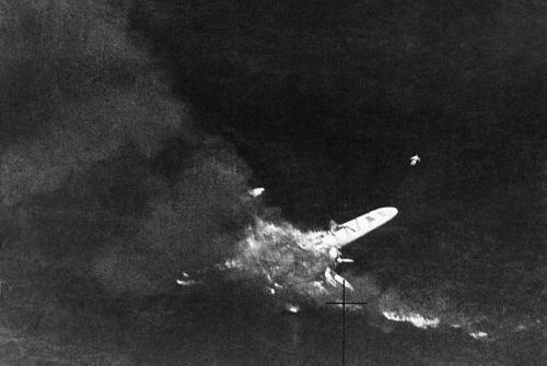 An Italian flying boat, most likely a CANT Z.501, burns off the coast of Tripoli following a fateful