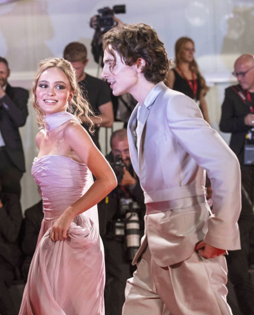 Lily Rose Depp and Timothee Chalamet on the red carpet of The King at the 76th Venice Film Festival
