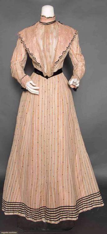 Velvet Trimmed Cotton Day Dress, ca. 1900via Augusta Auctions