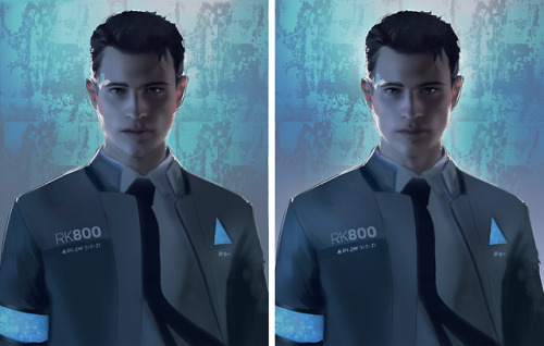 Process of the Connor (Detroit: Become Human) painting I just finished - final result is here!