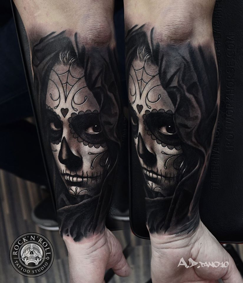 alltattoopics:  Day of the Dead Bride Tattoo by A.D. Pancho Rock N Roll Tattoo Studio