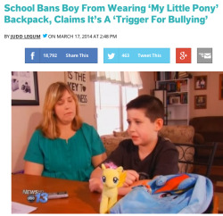 imgoddamnpluckyremember:  sleepydragon2012:  bookmad:  rubyfair:  spartanpaladin:  Ok. So basically this kid was bullied so bad he didn’t even want to go to school. Kids told him to kill himself over a fucking backpack. And when his parents went to