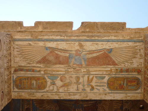 Ceiling with Nekhbet, mortuary temple of Ramses III, Medinet Habu, Theban Necropolis, Egypt. Photo c