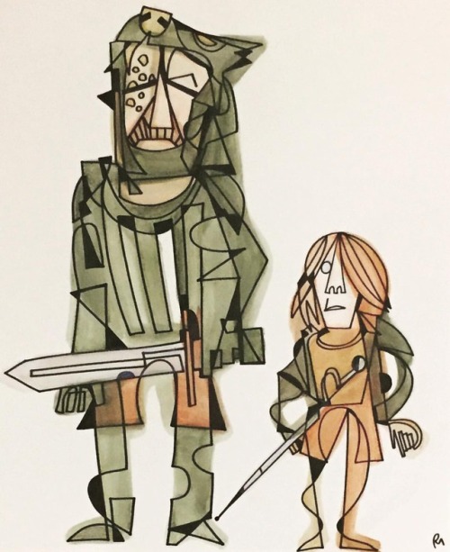 worldofpollux:“Arya and The Hound”: ink and watercolor piece. #illustration #drawing #go